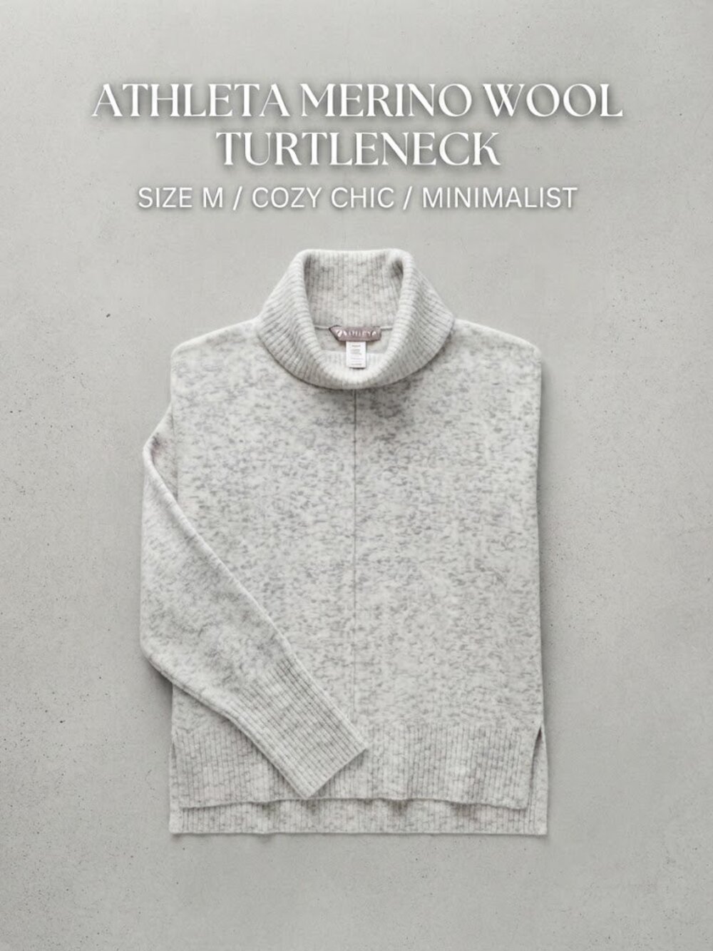 Athleta Merino Wool Blend Turtleneck Sweater Gray Space Dye Medium Cozy Chic